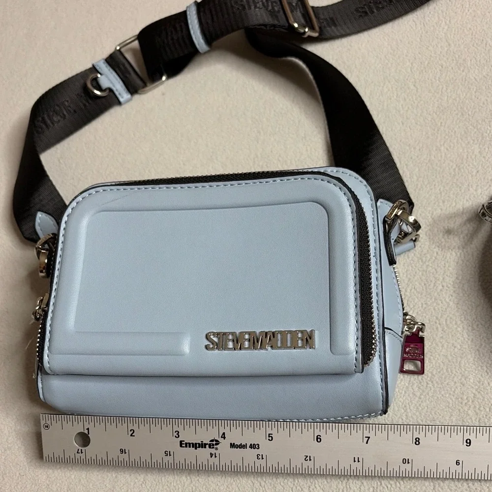 Steve Madden Crossbody Bag Light Blue Webbing Strap Camera Bag Purse Small